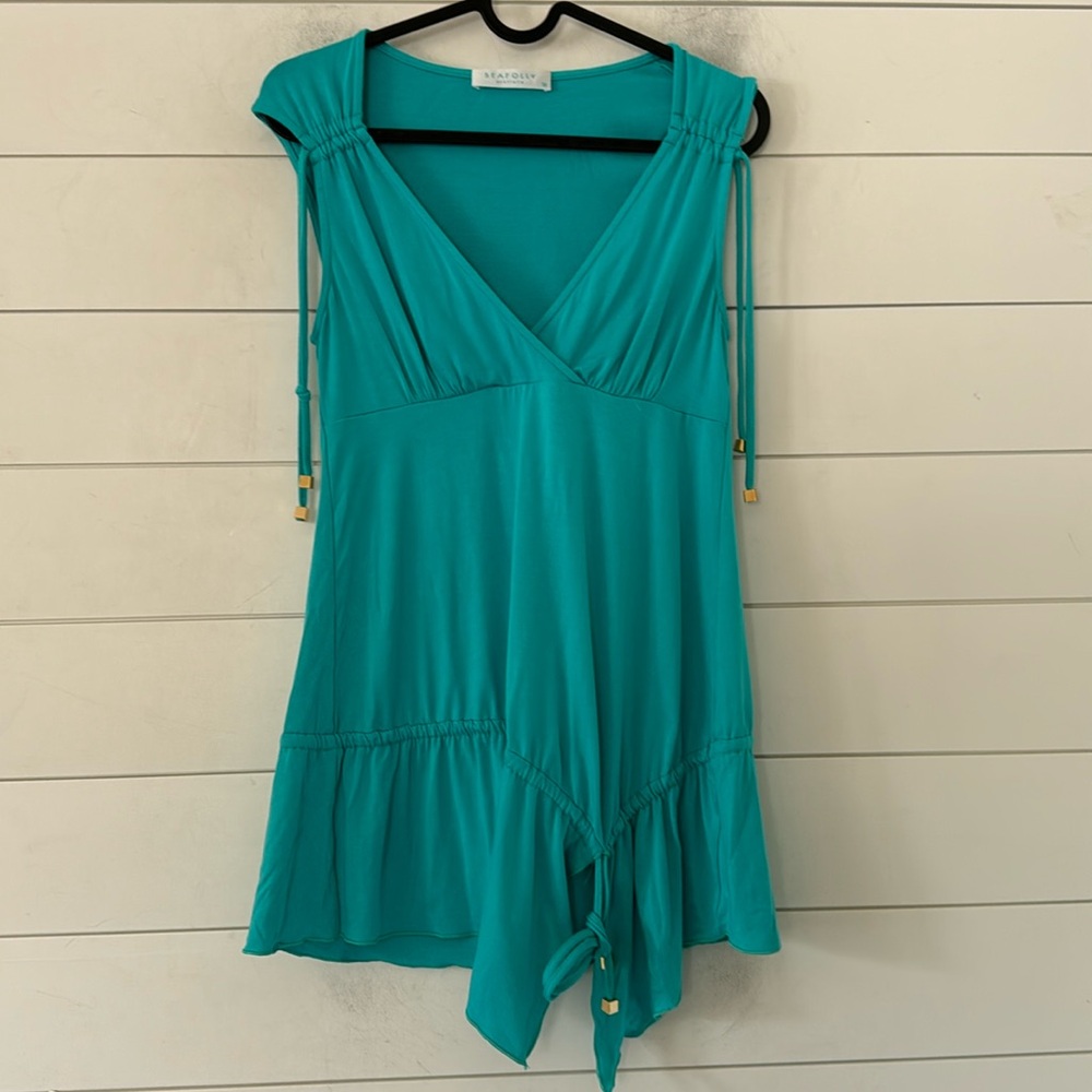 Seafolly Australia size 7/8 Mini Swim Dress Coverup Aqua Blue